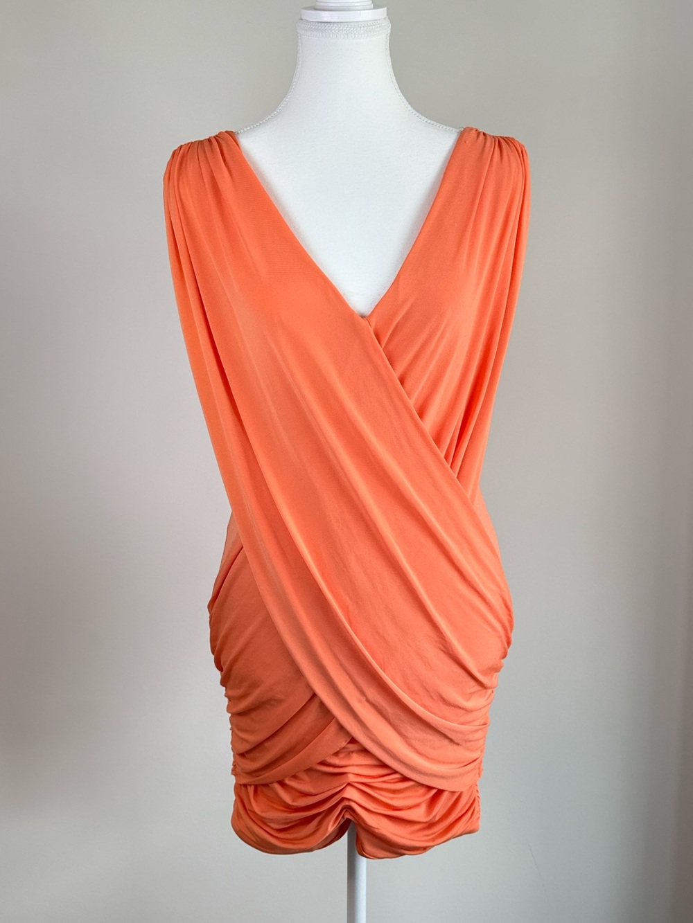 BCBGMAXAZRIA Alondra Melon Draped Bodycon Mini Dress NWT Small - Picture 2 of 6